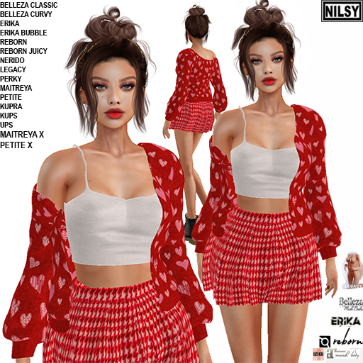 RED HEART CARDIGAN OUTFIT WITH TWEED SKIRT