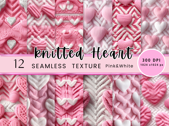 Seacloud. 12 Knitted Heart Pink Texture Seamless 