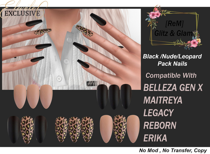 [ReM] Black Nails With leopard Middle