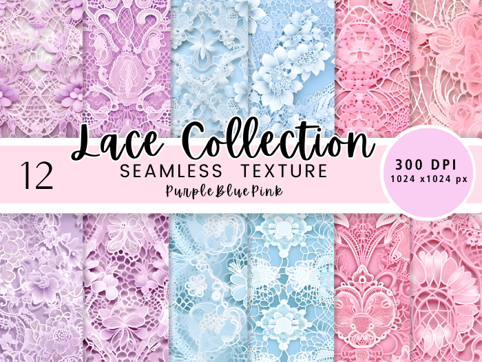 Seacloud. 12 Lace Collection Texture Seamless PurpleBluePink