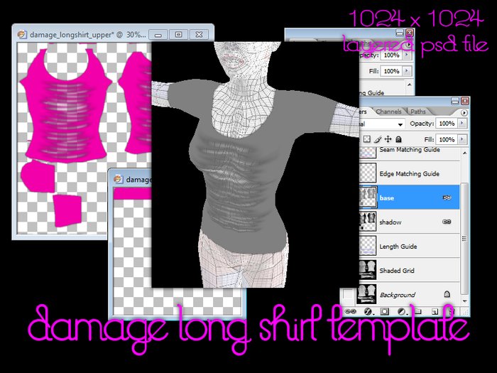 Damage Long SHirt template LAYERED PSD