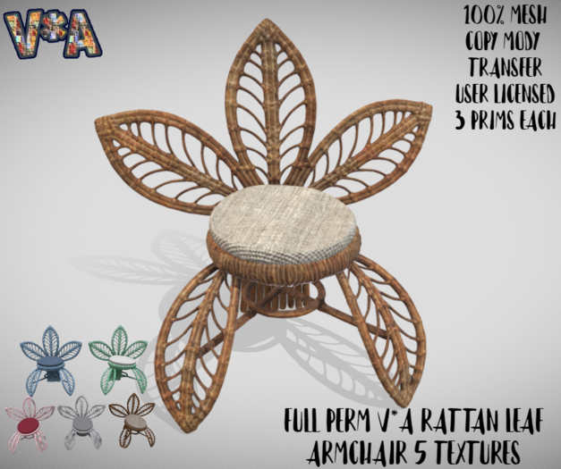 FULL PERM V*A RATTAN LEAF ARMCHAIR 5 TEXTURES