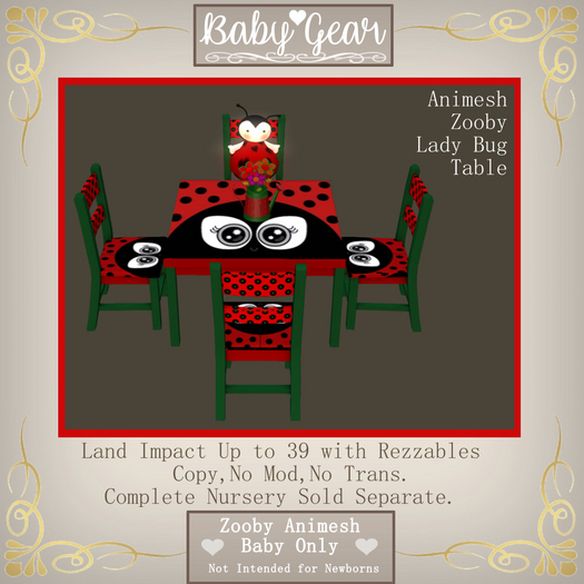 Animesh Zooby Lady Bug Table Set (Boxed)