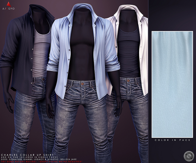 //Ascend// Charles Collar Up Shirt - Sky