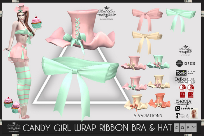 PIXEL BOX - Candy girl Wrap Ribbon Bra and Hat