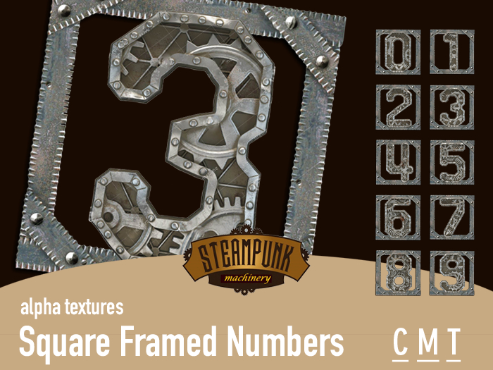Steampunk Machinery - Square Framed Numbers Textures Full Perm