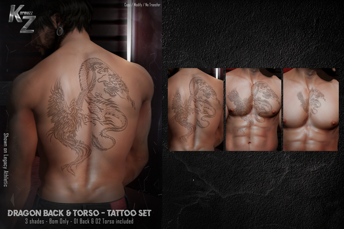KARMAZZ Dragon Back & Torso - Tattoos Set - 3 Shades - BOM