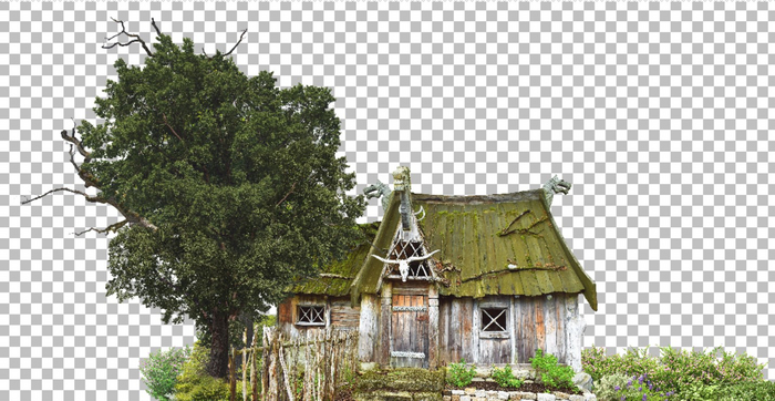 1017 - Wooden Hut with Tree - Home - Land Decoration