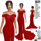LACE TOP RED GOWN,CL&MESH BODY
