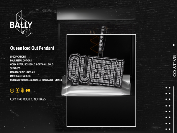 'BALLY' Queen Iced Pendant Onyx