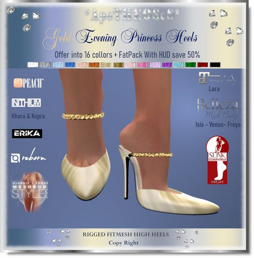 Gold Evening Princess  Heels