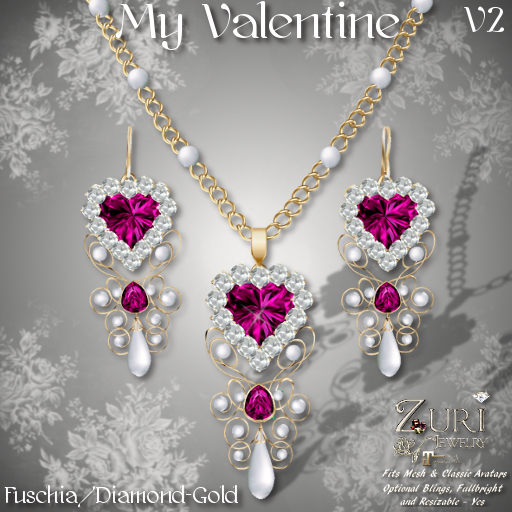 C Zuri's My Valentine Set V2 Fuschia/Dia-Gold
