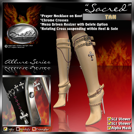 !Drakke! "Sacred" Knee High Boots(Tan) ~ Comes with Alpha Masks, SL Viewer 2 Ready