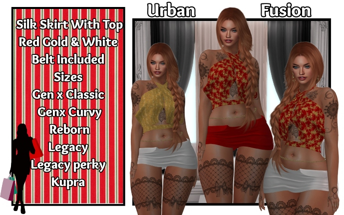 RED GOLD WHITE SKIRT & TOP  BOXED