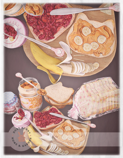 dust bunny . pbj time . prep board . boxed