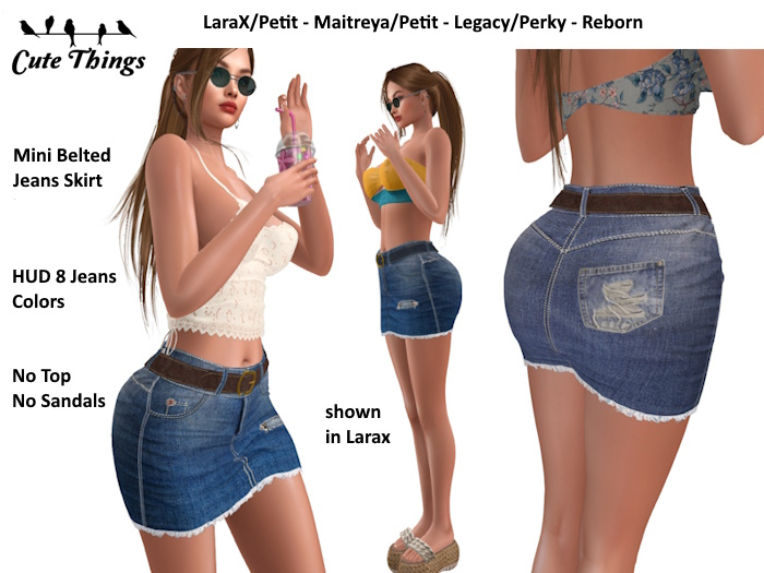 [CT] Mini Belted Jeans Skirt - LaraX- Maitreya - Petit - Legacy - Perky - Reborn DEMO