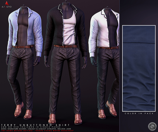 //Ascend// Terry Unbuttoned Shirt - Navy