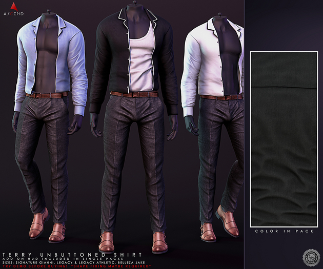 //Ascend// Terry Unbuttoned Shirt - Black