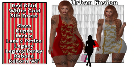 RED GOLD WHITE SILK DRESS BOXED