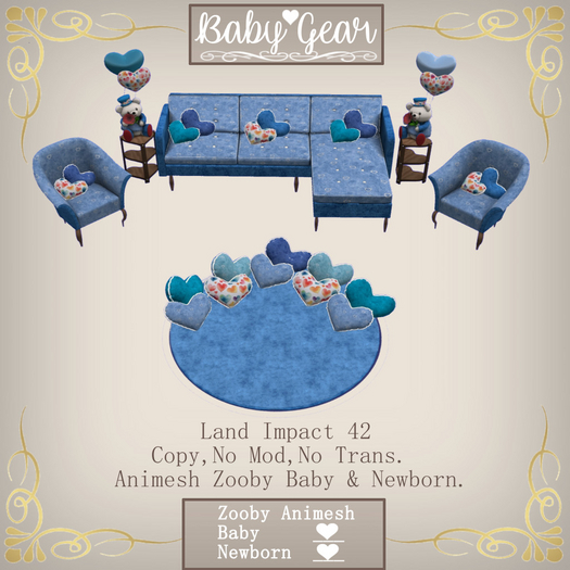 Animesh Zooby Valentine Sofa Set Blue (Boxed)