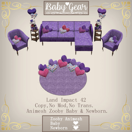 Animesh Zooby Valentine Sofa Set Purple (Boxed)