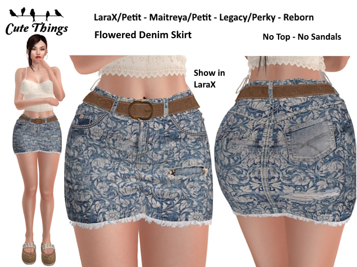 [CT] Flowered Denim Skirt - Larax/Petit, Maitreya/Petit, Legacy/Perky, Reborn