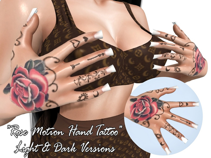 S. "Rose Motion" Hand Tattoo