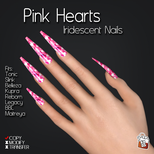 ~TL~ Pink Hearts Iridescent Nails