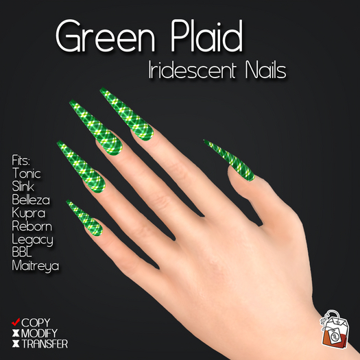 ~TL~ Green Plaid Iridescent Nails