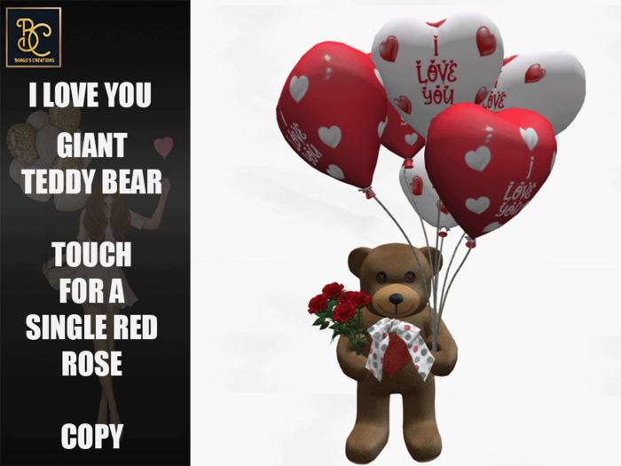 BMC5319 - I LOVE YOU GIANT TEDDY BEAR - TOUCH FOR A SINGLE RED ROSE