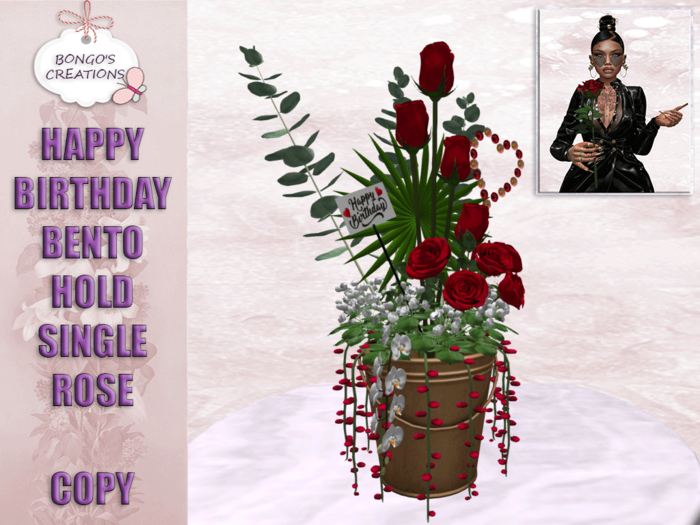 BONGO'S CREATIONS - HAPPY BIRTHDAY ROSE BOUQUET - TOUCH FOR A SINGLE ROSE