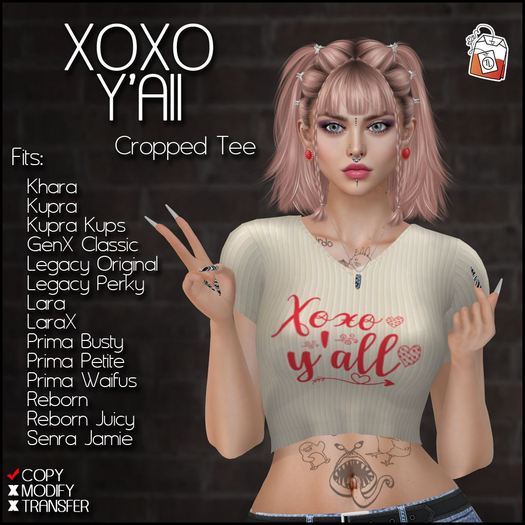 ~TL~ XOXO Y'All Cropped Tee