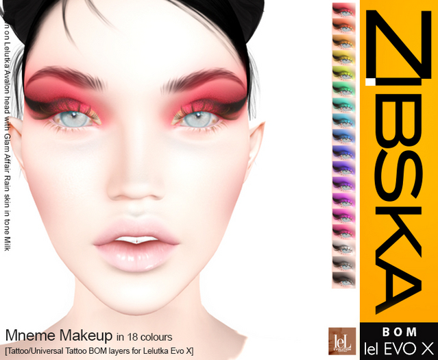 Zibska Evo X ~ Mneme Makeup in 18 colors with tattoo and universal tattoo BOM layers