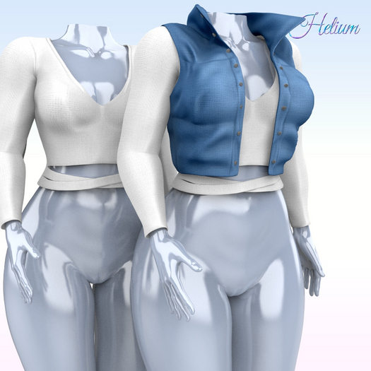 White Blue Vest Blouse