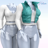 White Teal Vest Blouse