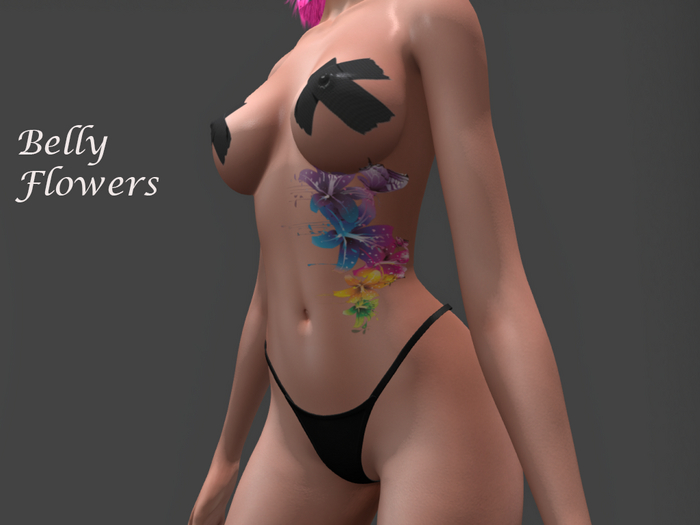 Tattoo Flashy Flowers Side of the Belly