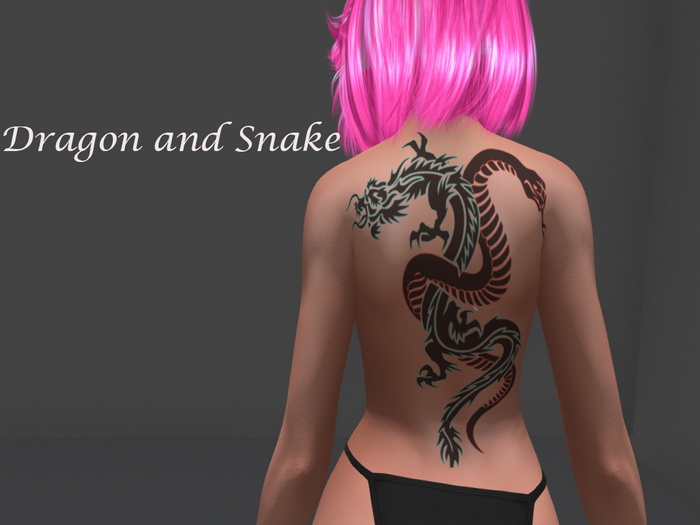Snake and dragon back tattoo