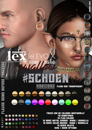 #SCHOEN - Resinged - Swallow Gauged Ear S/XL - Human & Pixie + Andore //LEX// - bento ears 