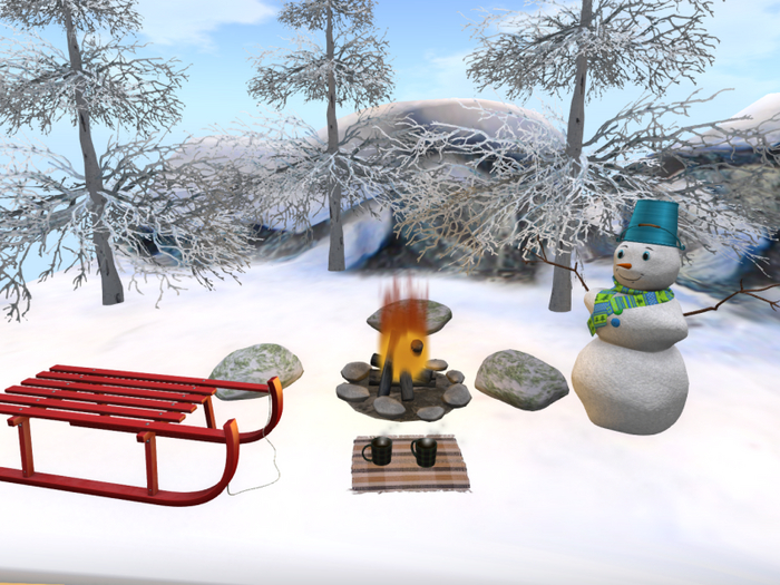 Winter Scene Set * Snowman * Campfire * Sledge * *Winter trees*