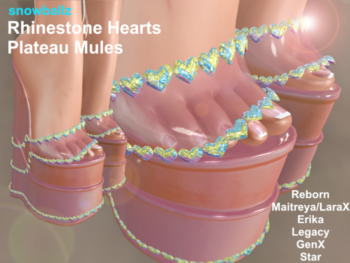 ☺☻SNOWBALLZ☻☺ Rhinestone Hearts Plateau Mules - 2 versions of PEACH-