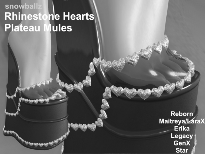 ☺☻SNOWBALLZ☻☺ Rhinestone Heart Plateau Mules DEMO <NOW UPDATED> !!!