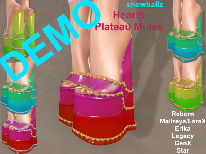 ☺☻SNOWBALLZ☻☺ Heart Plateau Mules DEMO