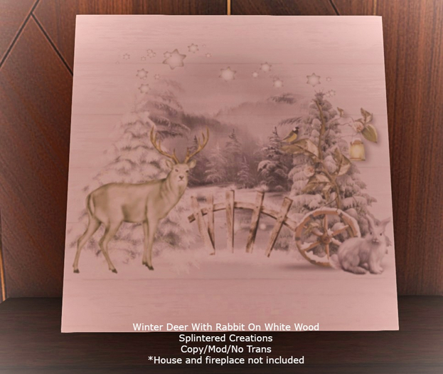 Winter Deer With Rabbit On White Wood