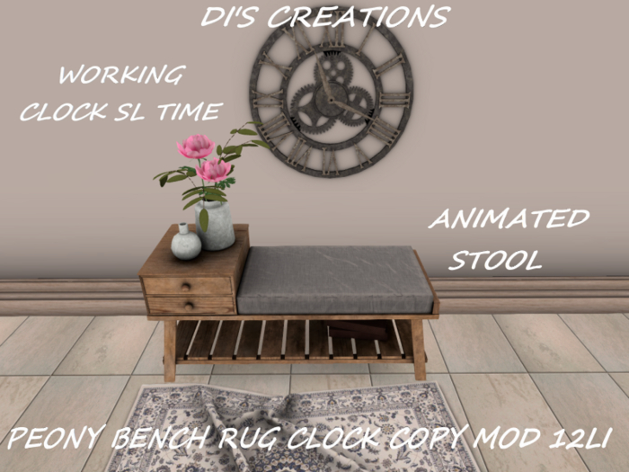 PEONY BENCH RUG CLOCK