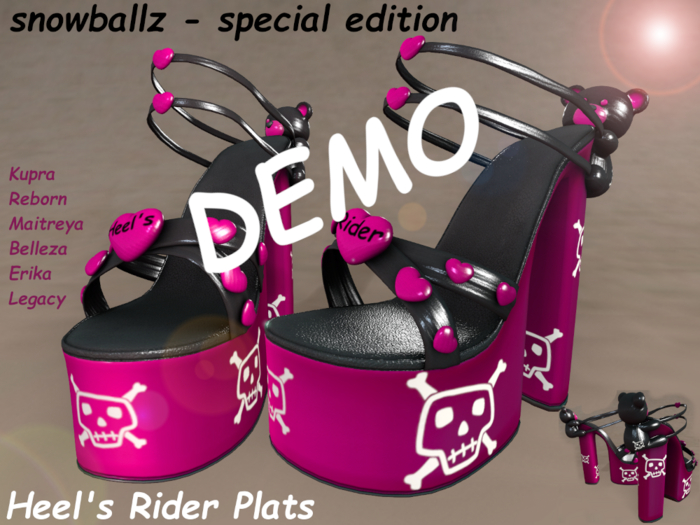 ☺☻SNOWBALLZ☻☺ - DEMO -  HEEL'S RIDER Plateau Sandals - SKULLS pink