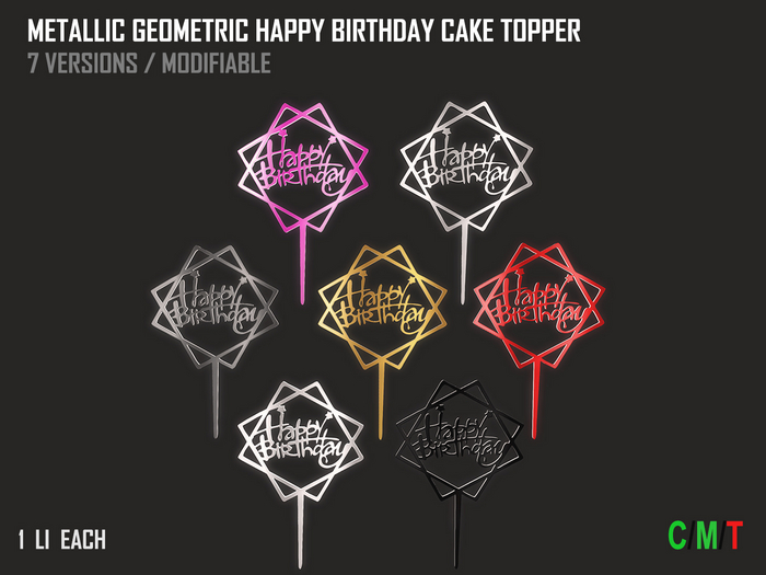 Chibby - Metallic Geometric Happy Birthday Cake Topper (Add Me)