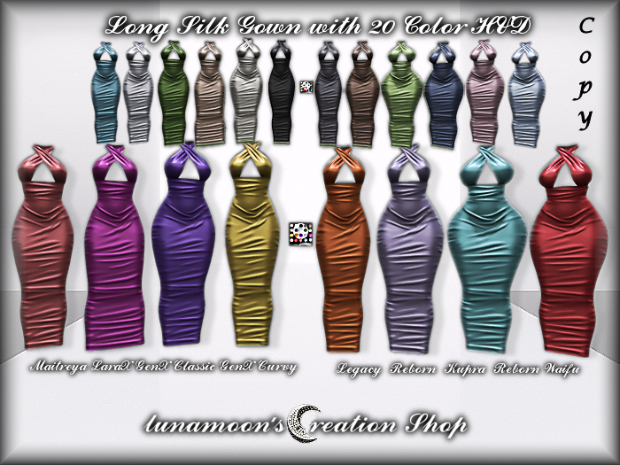 DEMO-LONG SILK GOWN W/20 COLOR HUD