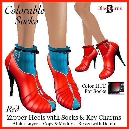 Zipper Heels with Socks & Key Charms ~ Red