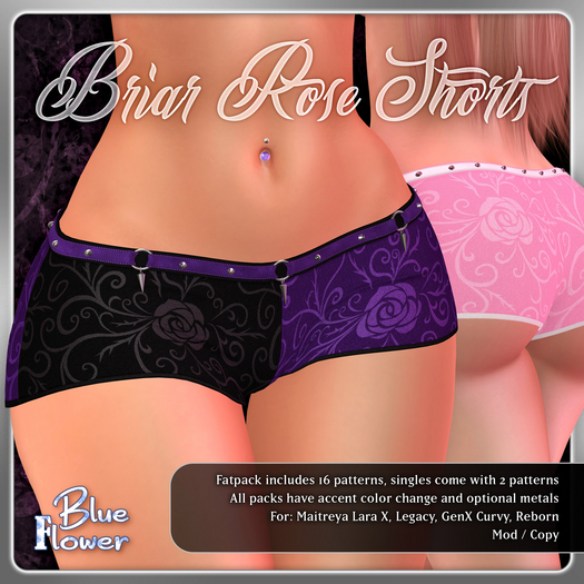 Blue Flower - Briar Rose Shorts - Fatpack