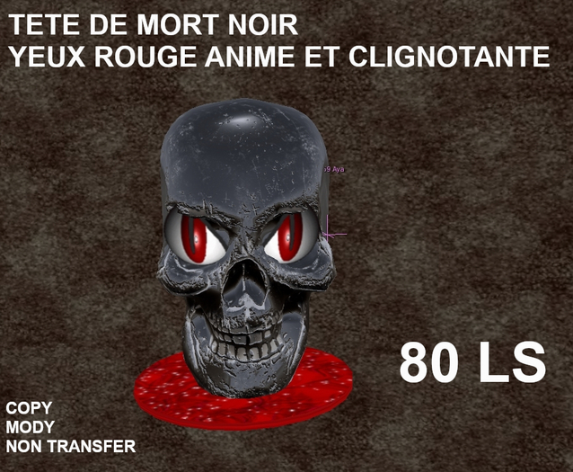TETE DE MORT NOIR YEUX ROUGE